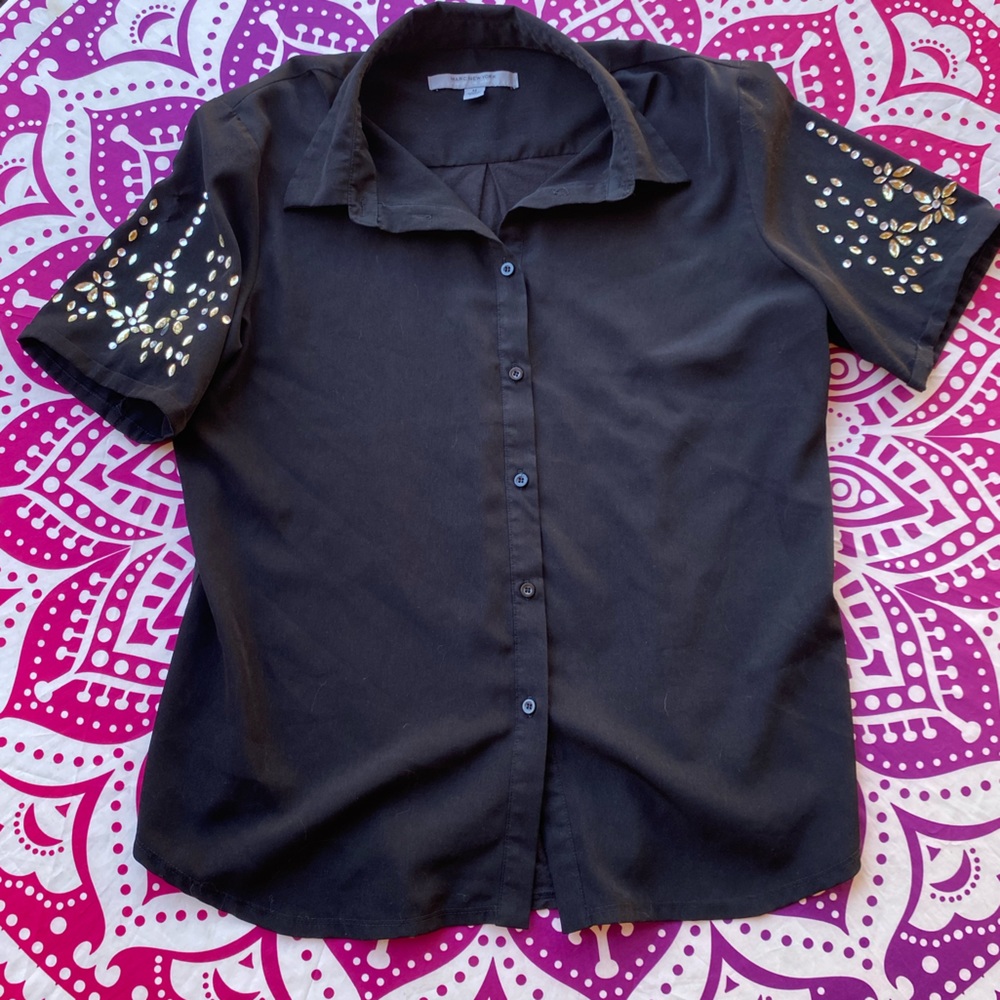 Rhinestoned Short Sleeve Button up